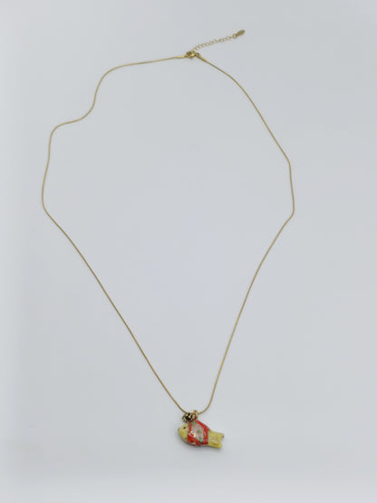 Collana ciondolo pesciolino in ceramica dipinto a mano rosso e giallo